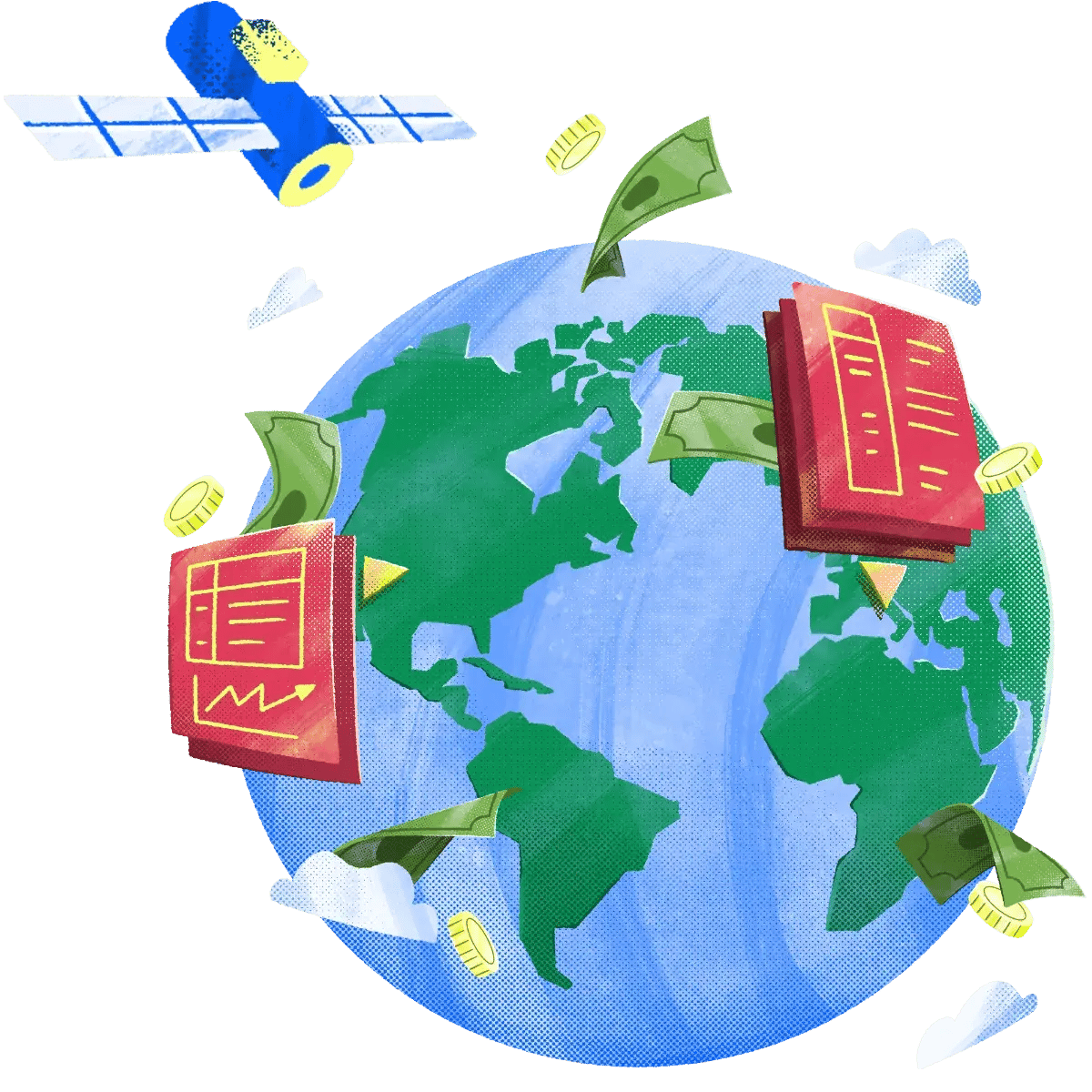 108-Worldwide-Globe-Money_paper-Documents-Payroll-Clouds-Satellite-Coins-Earth